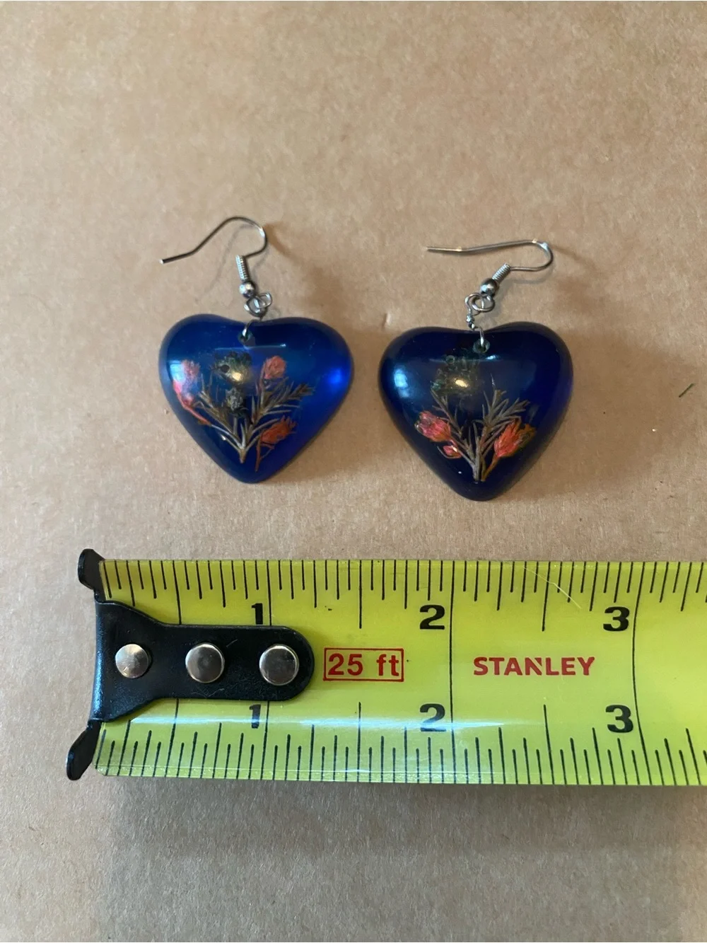 Translucent Blue Resin Heart Dangle Earrings Real Pressed Flowers Boho